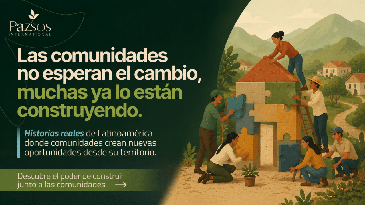 Illustration of community members building a house together